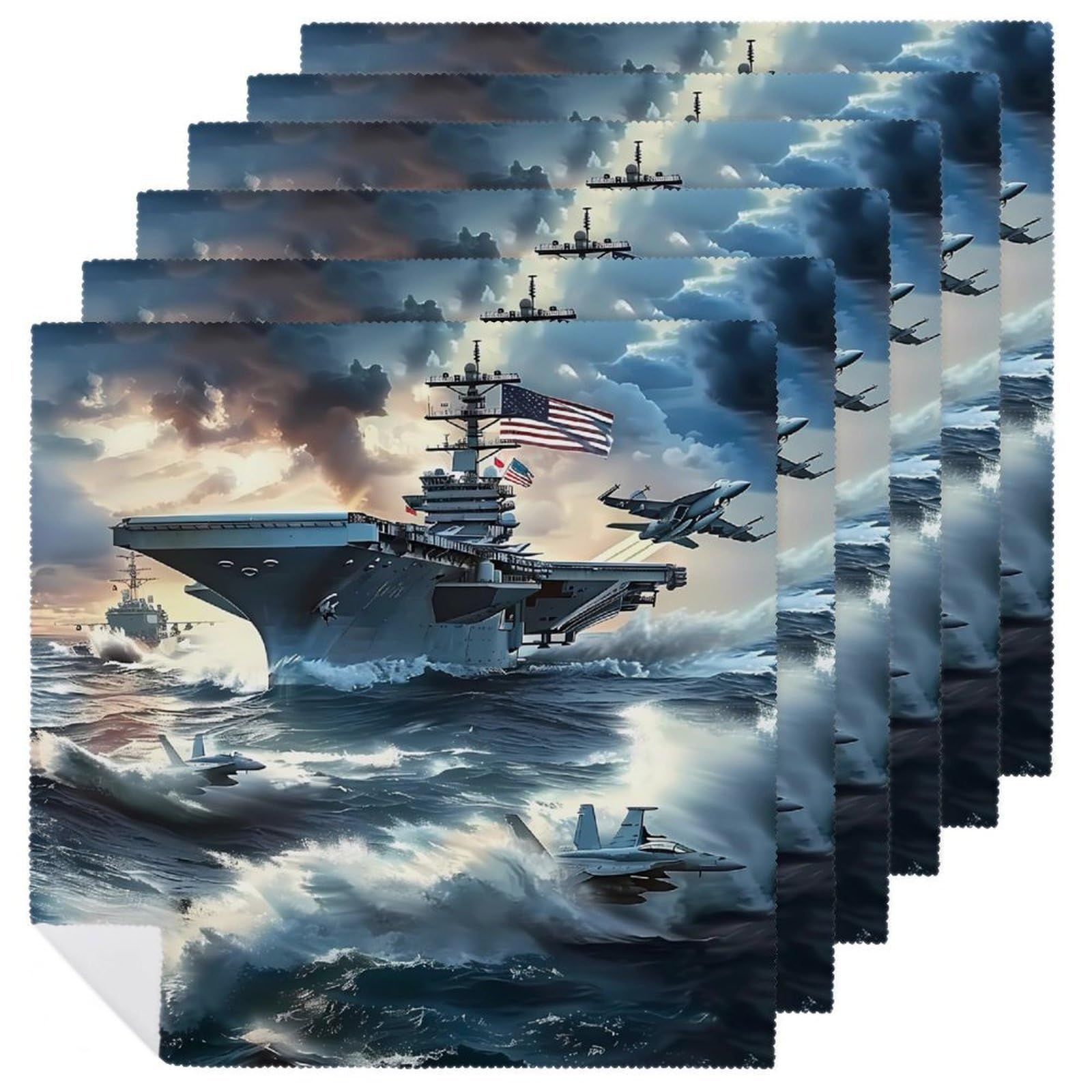 Servilletas cuadradas para mesa de cocina con diseño de avión militar acorazado Warship
