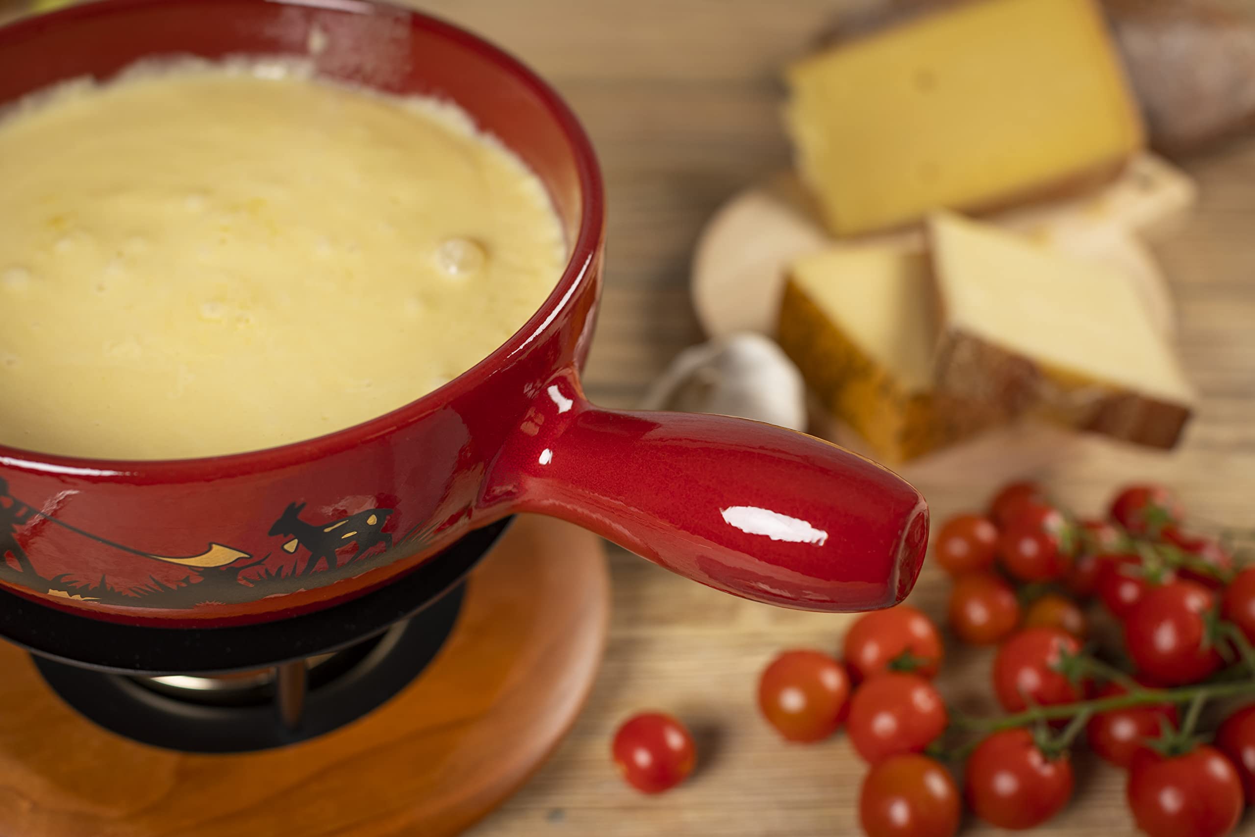 KUHN RIKON Fondue au fromage Caquelon Joueur de Cor des Alpes 22 cm, rouge