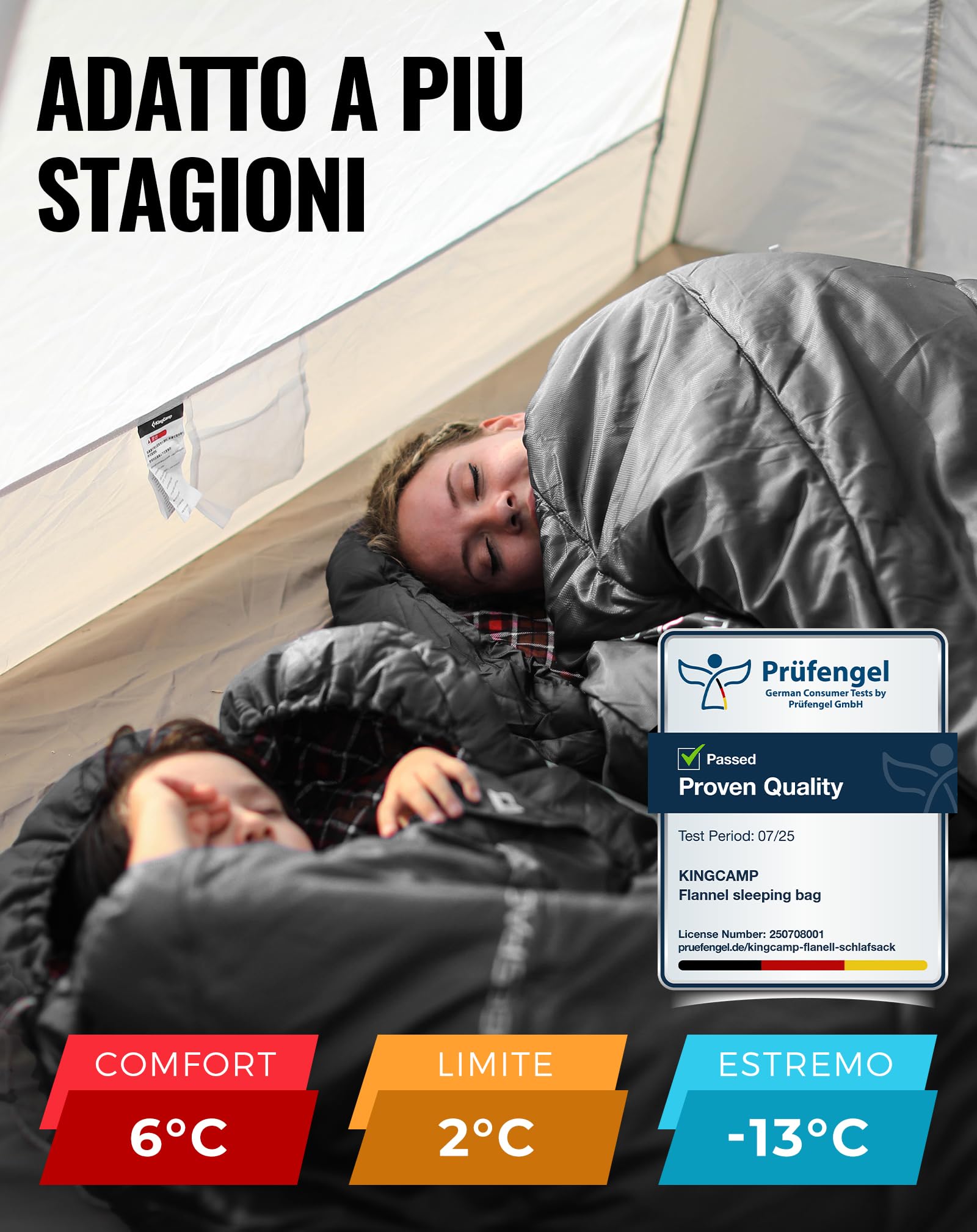 KingCamp Sacco a Pelo Invernale XXL Extra Grande in Flanella Adulti Sacco a Pelo Bambini Sacco a Pelo 4 Stagioni Sacco a Pelo Compatto Sacchi a Pelo Campeggio Rettangolare Inverno per Camping Letto