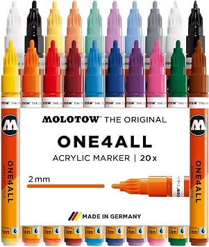 Molotow MO200152 Acrylic Marker One4All 127HS, Pencil Box Main Kit 1.2mm, 20 Markers