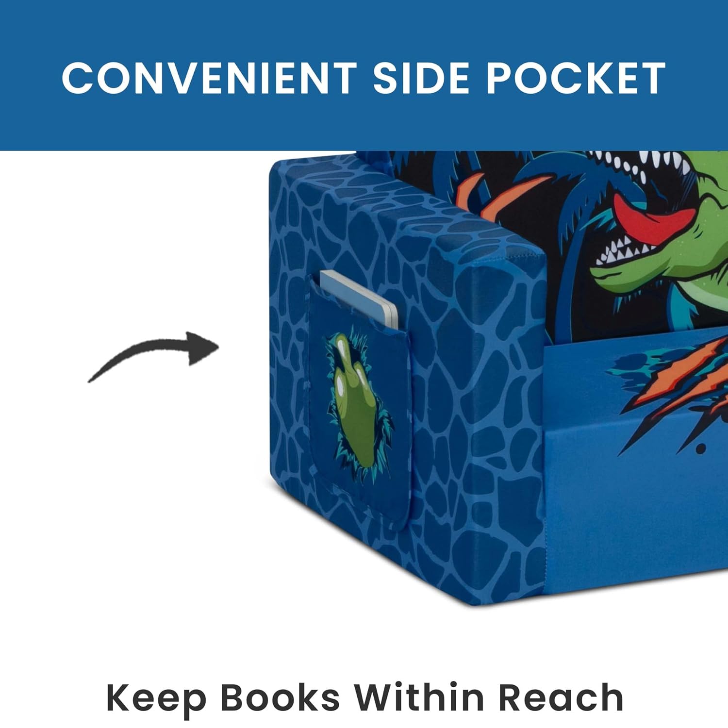 Delta Children Dinosaur Cozee Flip-Out Chair For Relaxing- 2-in-1 Convertible Lightweight,Portable Chair to Lounger for Toddlers & Kids - Image 5