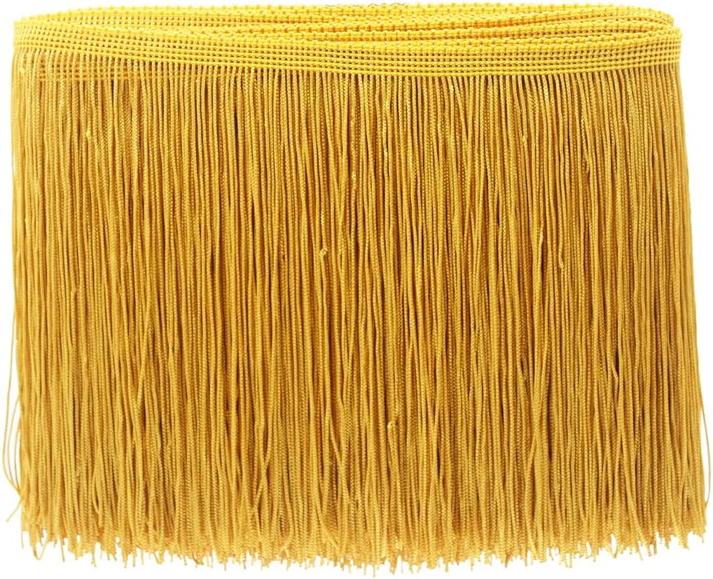 Yalulu 10 Meters Latin Fringe Tassel Trimming Lace Latin Macrame Samba Dance Clothing Curtain Lace Trim Polyester Single Band (Gold)