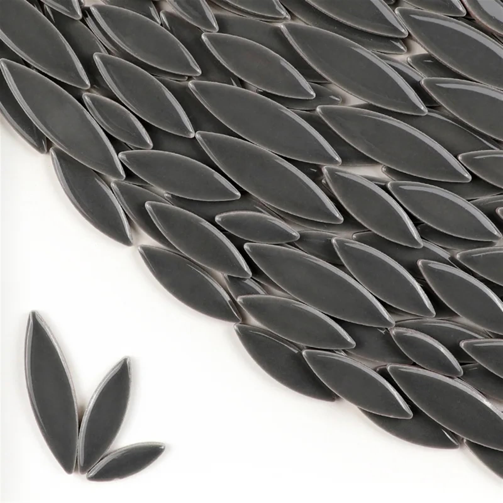 85g Ceramic Petal Mosaic Tiles DIY Porcelain Leaf Tile Willow Leaves Making Stones Mosaic Tiles(Grey)