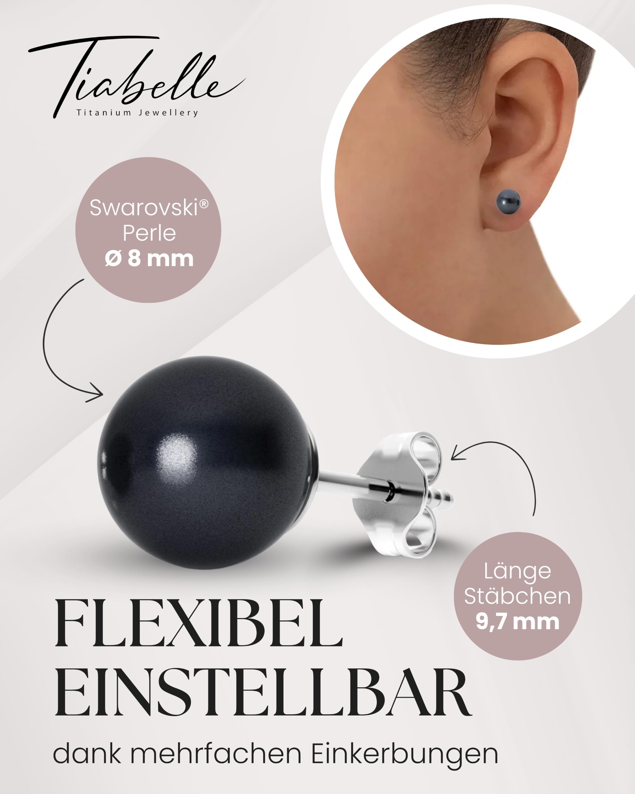 TIABELLE – Ohrstecker CRYSTAL PEARL aus Titan mit glänzenden Swarovski® Perlen – Perlenohrringe für Damen – allergenfrei & hautverträglich – Handmade in Germany