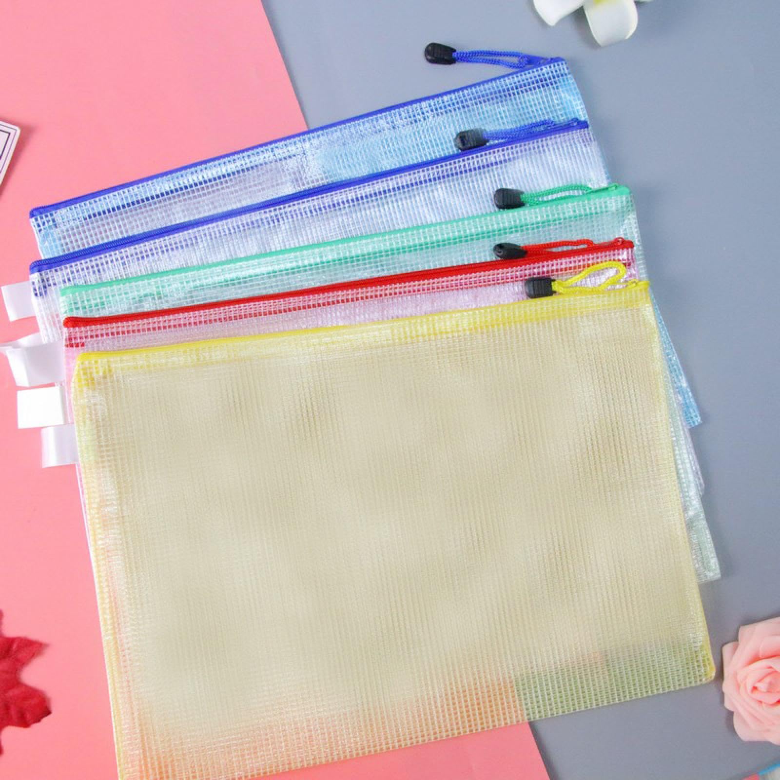 Bolsa de documentos de malla con cremallera de 25 piezas, bolsa de plástico para documentos, tamaño A5, bolsa de almacenamiento para suministros de oficina escolar, almacenamiento de