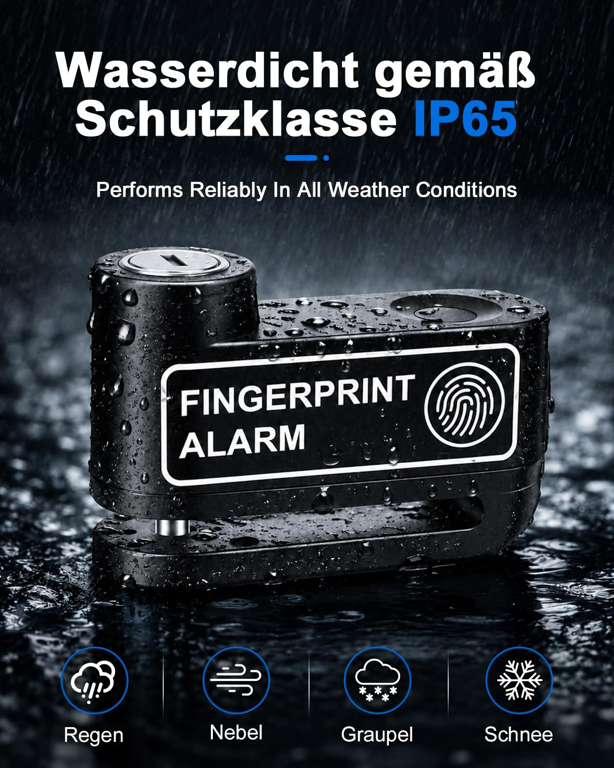 ZEXMTE Fingerabdruck-Motorrad-Alarm-Schloss, 120 dB USB C, wiederaufladbar, Anti-Diebstahl-Alarm, Scheibenbremsschloss