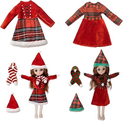 Accesorios de elfo, ropa para niñas, el kit profesional de elfo de Navidad incluye falda de elfo, vestido de tela de Papá Noel para muñeca de 12