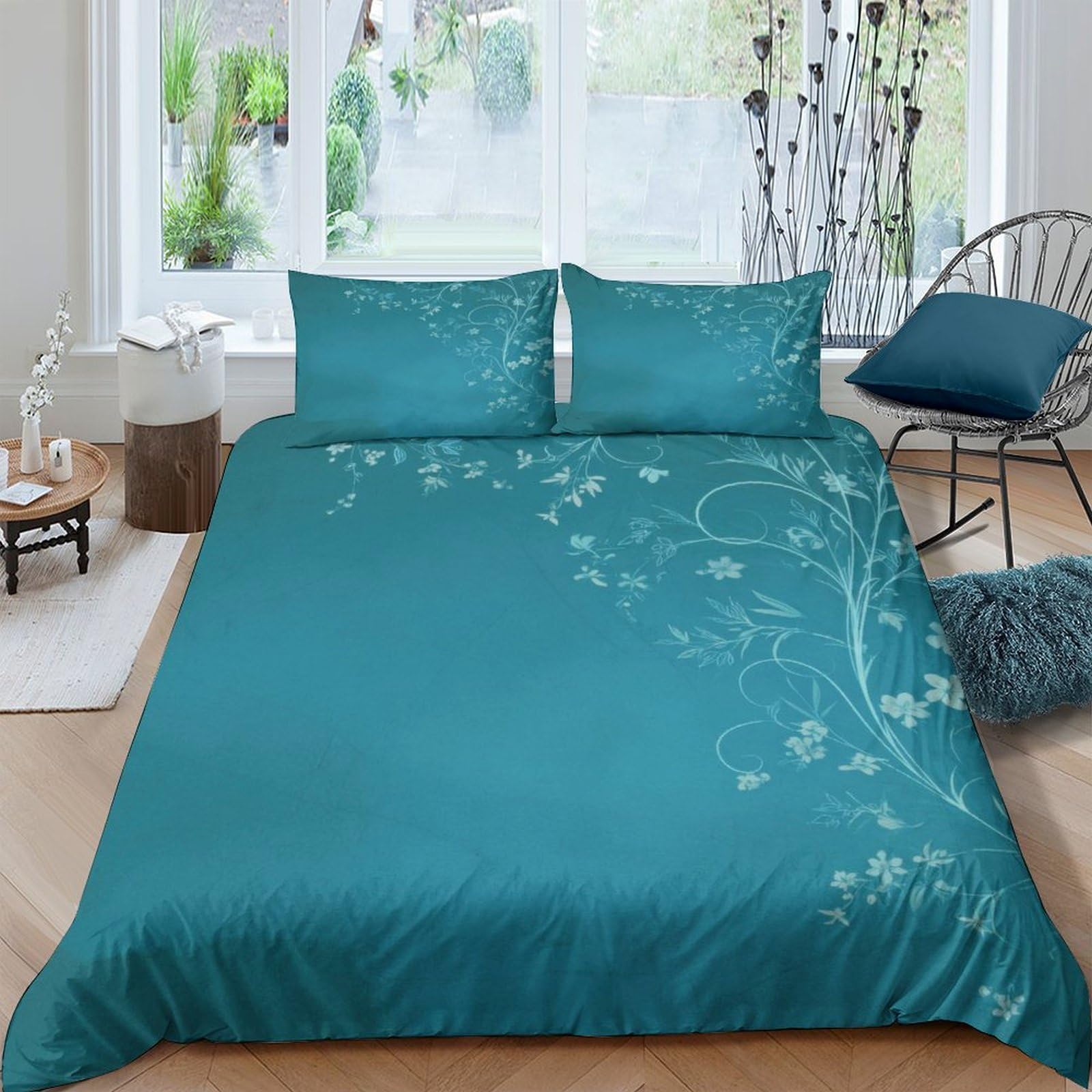Ctjqhvkz Style-5 3D Printed Teal Botanical Fitted Sheet Microfiber Soft Breathable Floral Mattress Cover For Bedroom Decor Single（135X200cm）