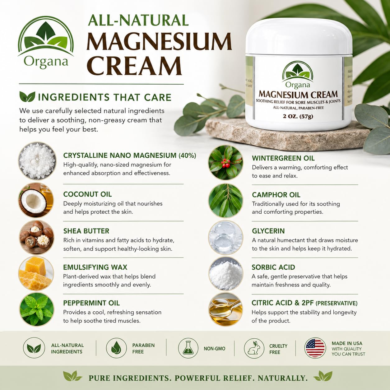 Organa Magnesium Lotion | Magnesium Cream for Sore Muscles, Leg Cramps and Joint Support | Shea Butter Infused Magnesium Lotion
