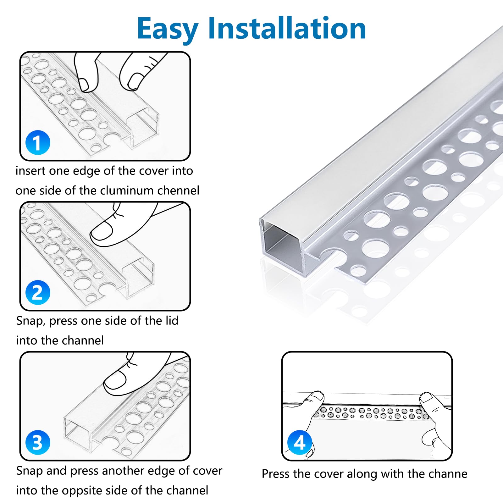 inShareplus LED Trockenbauprofil, 3,3 ft/1 m, 6er-Pack Aluminiumkanal mit milchiger Abdeckung; 13mm trimless LED-Strip-Diffusor für Unterbau, Regal, Wand, Tisch, Decke und Ecken(Retrofit)