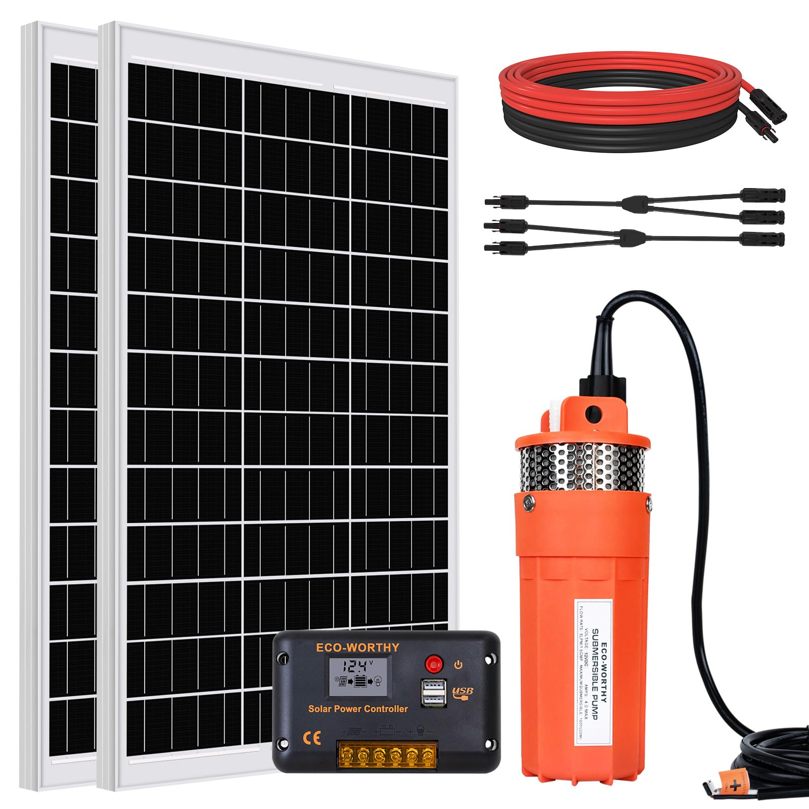 DCHOUSE 12V Water Pump kit with high Flow Solar Powered Water Pump+Solar Panel+16.4ft Cable for Irrigation,Garden,Live Stock,Well