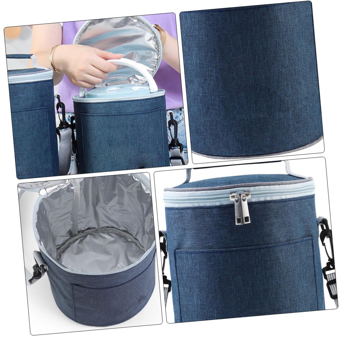 Runde Thermotasche aus Oxford Gewebe Tragbare und Kompakte Isoliertasche für Mittagessen für Reisen und Outdoor Lunchs Navy Blaue Lunchtasche