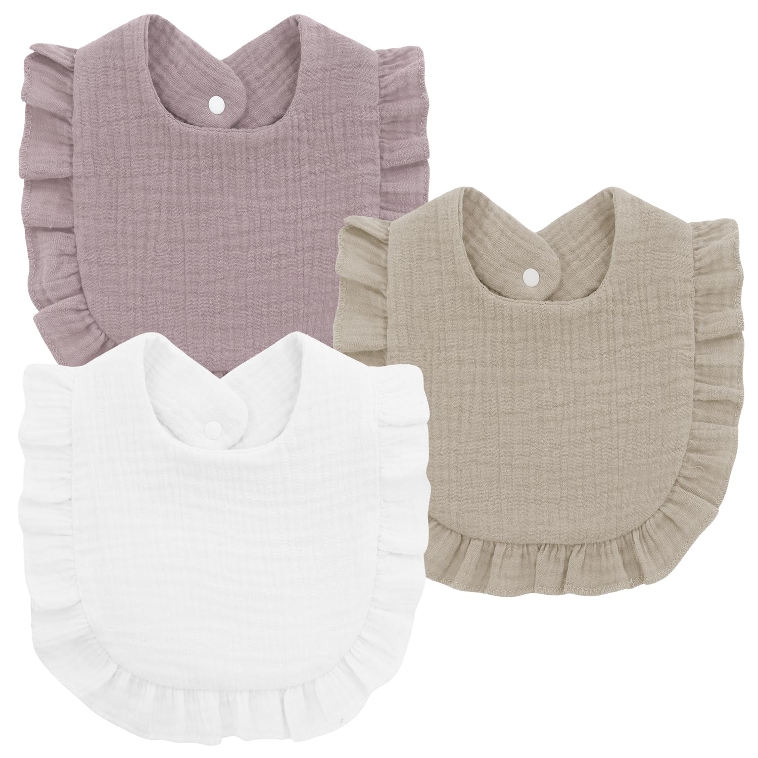 KEJOL Baby Bibs | Muslin Dribble Bibs | Cotton Unisex Newborn Bibs for Baby Toddler, Infant 0-24 Months (Purple/Khaki/White)