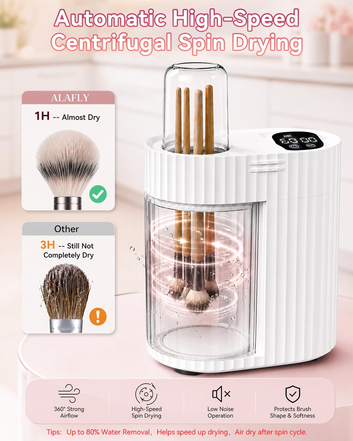 Pulitore e asciugatrice elettrico 3 in 1 per pennelli da trucco, macchina automatica per la pulizia profonda con centrifuga e conservazione antipolvere, alimentazione USB, adatta a pennelli di