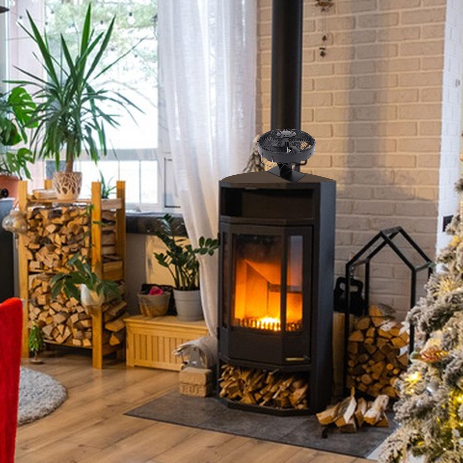 Fockety Ventilador de Estufa de Leña Accionado por Calor, Silencioso, Redondo, de Aleación de Aluminio, Ventilador para Hogar, de Estufa de Leña para Chimenea, de