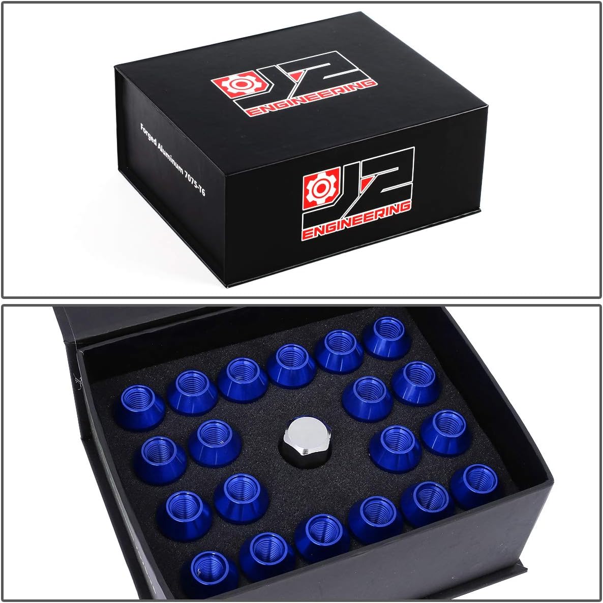 J2 Engineering LN-T7-013-15-BL Blue 7075 Aluminum M12X1.5 20Pcs L: 50mm Open End Lug Nut w/Socket Adapter