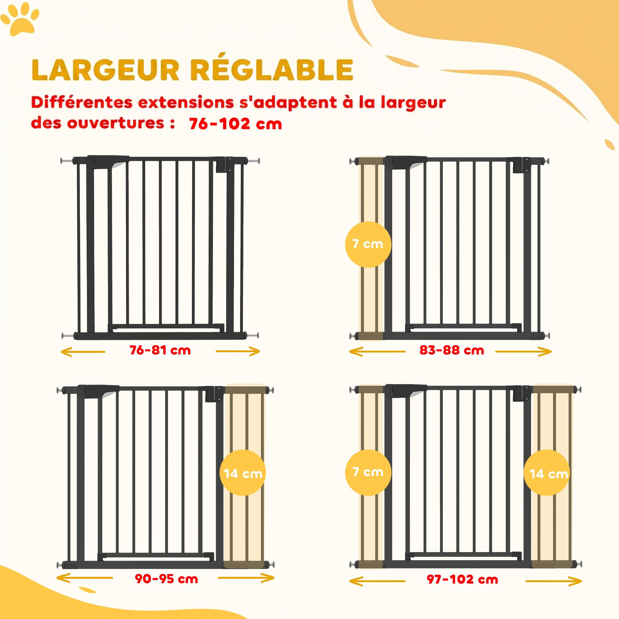PawHut Puerta bebé 30"-40" 30" H Puerta Mascotas Cierre automático, Negro