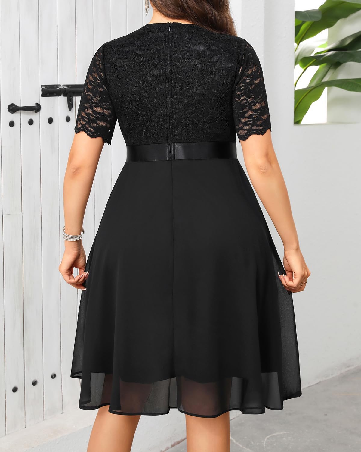 Plus Size Wedding Guest Midi Dresses Semi Formal Black Funeral Cocktail Party Summer Elegant Lace Graduation Mother - Image 3