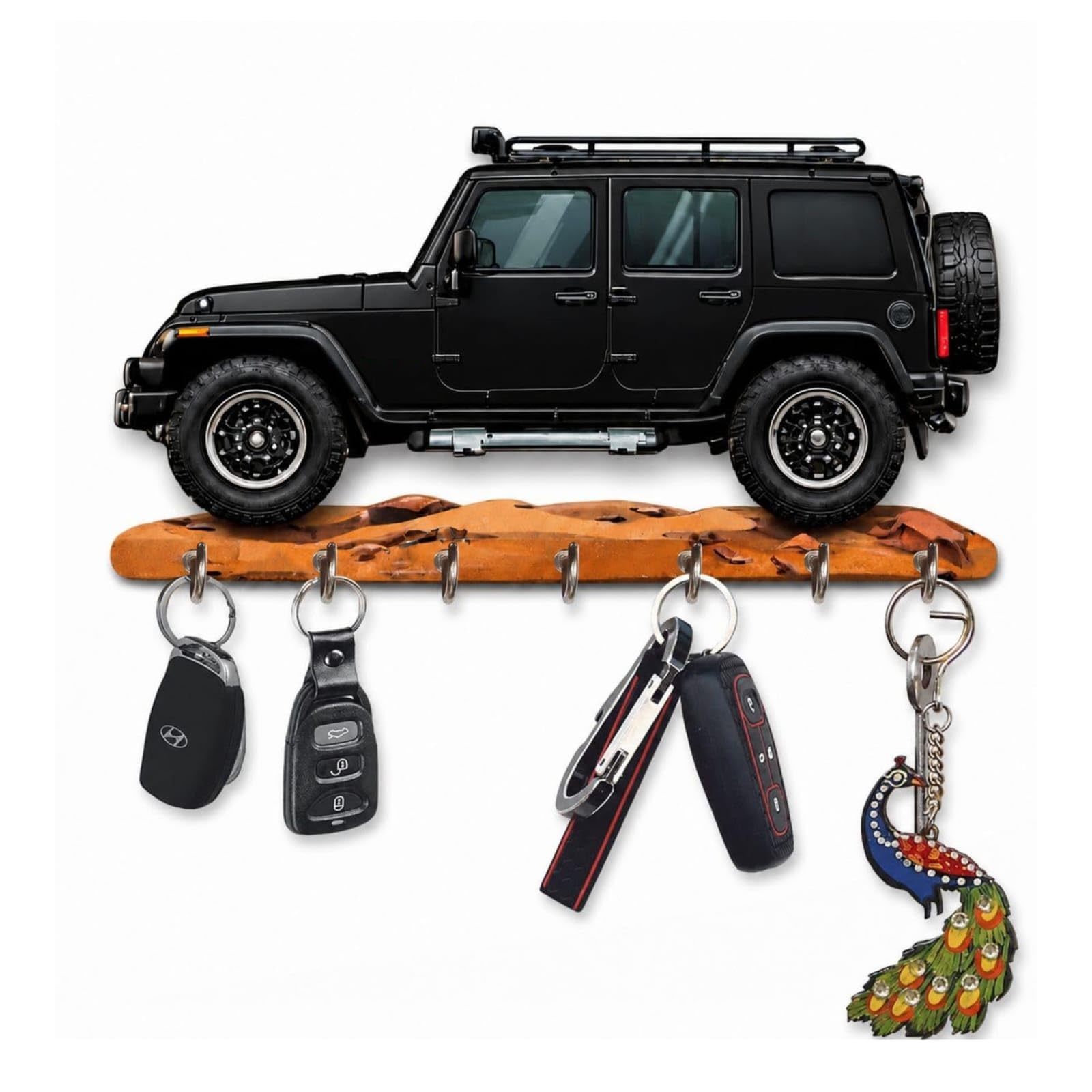 Webelkart Premium Wooden HD UV Printed Thar Car Shape Key Holder Home/Office Decor,Key Chain Hanger, Key Holder for Diwali Decor Gift Item for Home (Black)-image-9