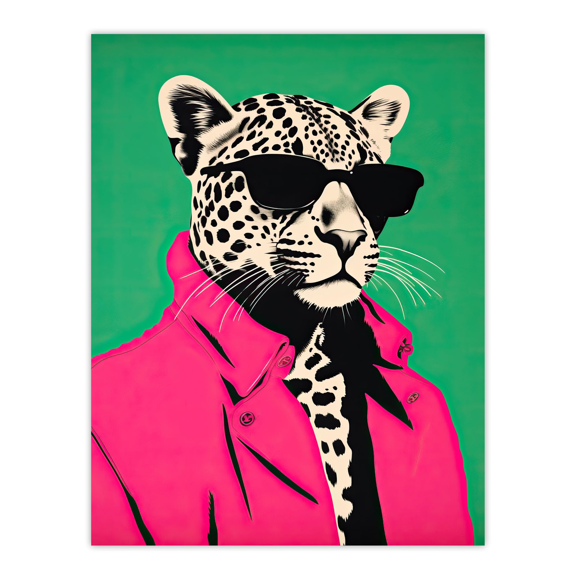 Wee Blue Coo Fashion Cheetah I Fun Animal Green Pink Large Wall Art Poster Print Thick Paper 18X24 Inch
