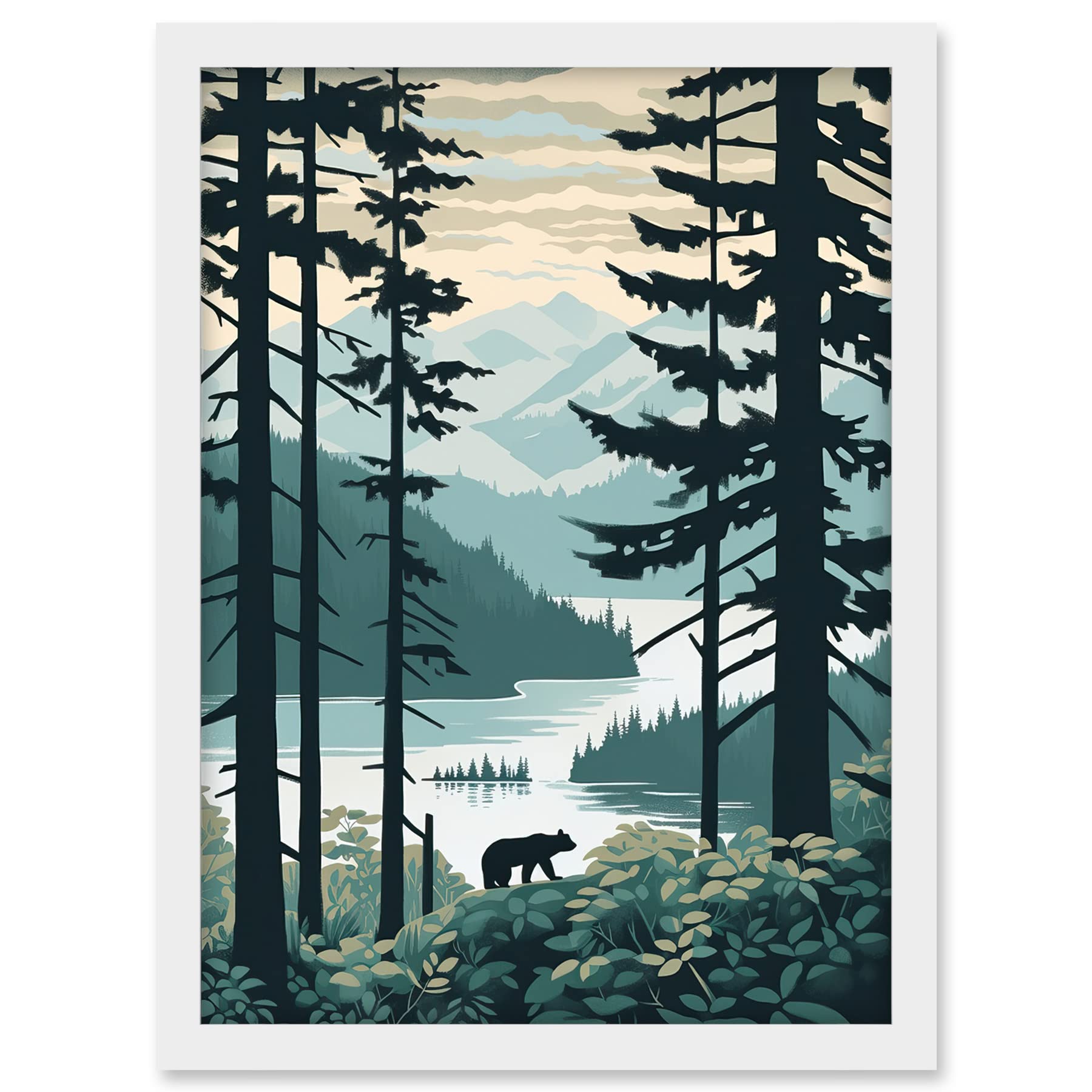 Artery8 Great Bear Rainforest Coastal Mountain Landscape Artwork Framed A3 Wall Art Print