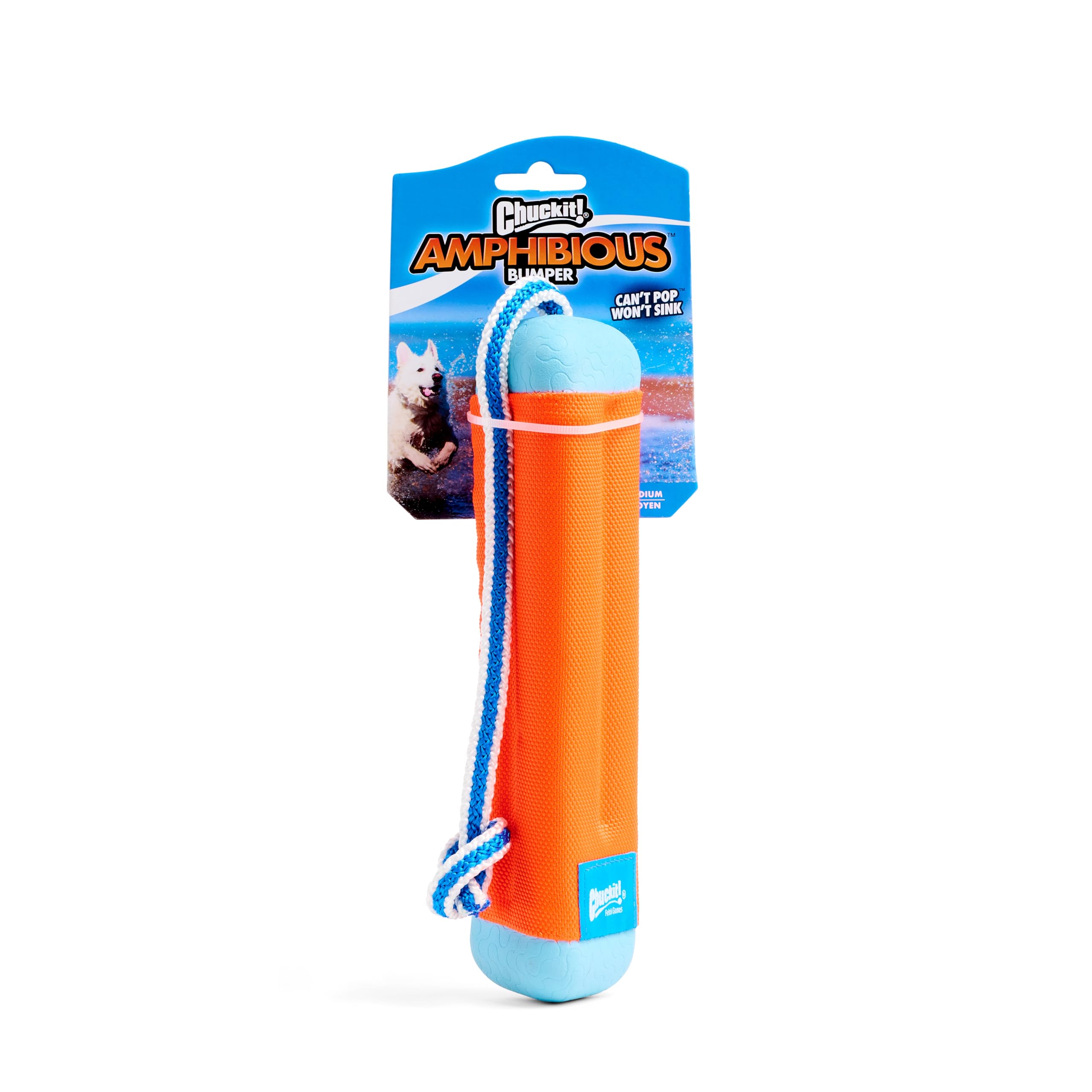 Chuckit! Amphibious Bumper Water Fetch Toy, Floating Dog Toy for Land and Water Play, Knotted Rope Handle for Non-Slip Grip, Small