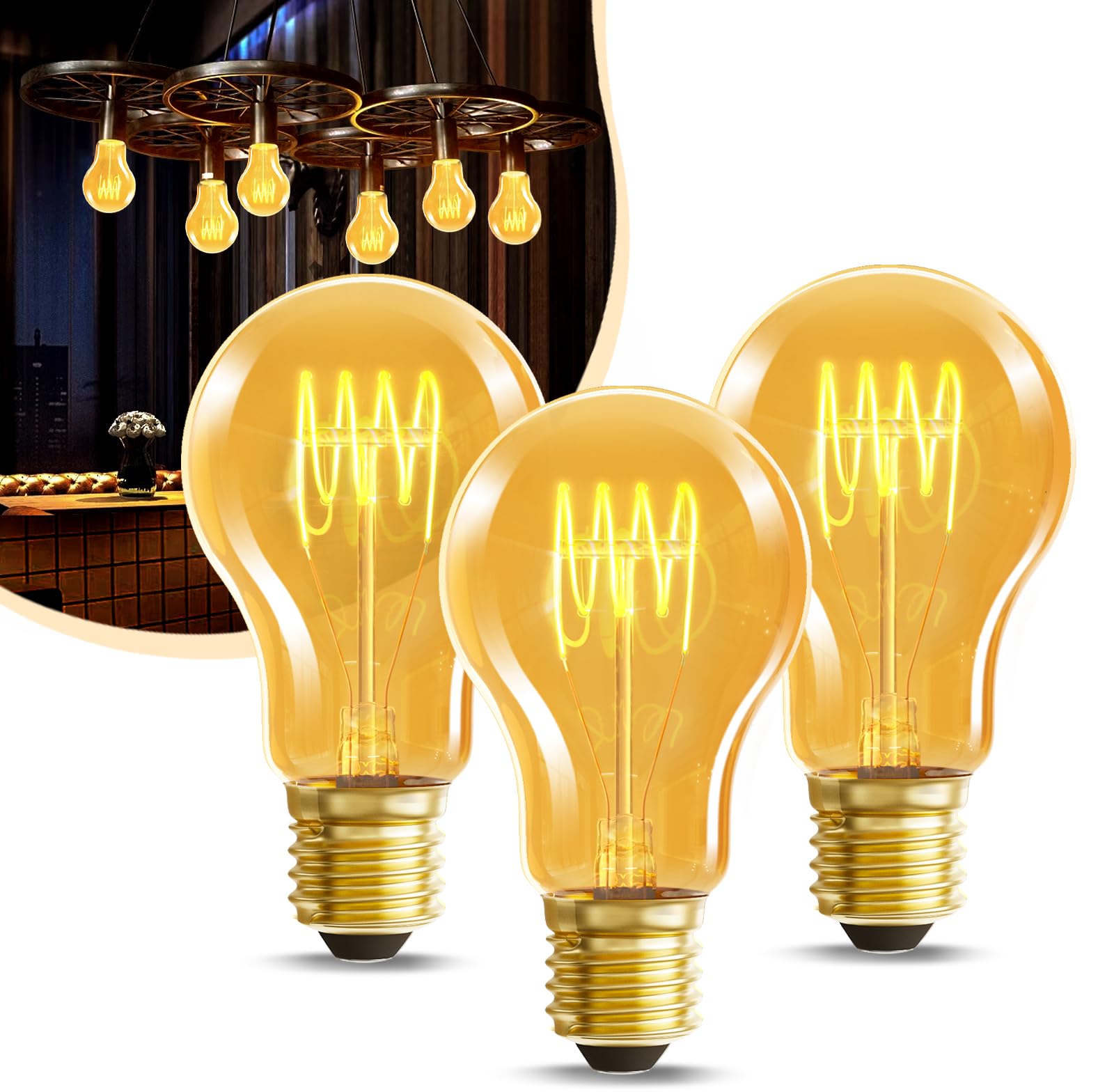 NUODIFAN Edison Dimmbar Vintage Glühbirne E27, A60 Retro E27 LED Warmweiss Lampe leuchtmittel e27 Glühbirne, Antike LED Birne, Dekorative Energiesparlampe