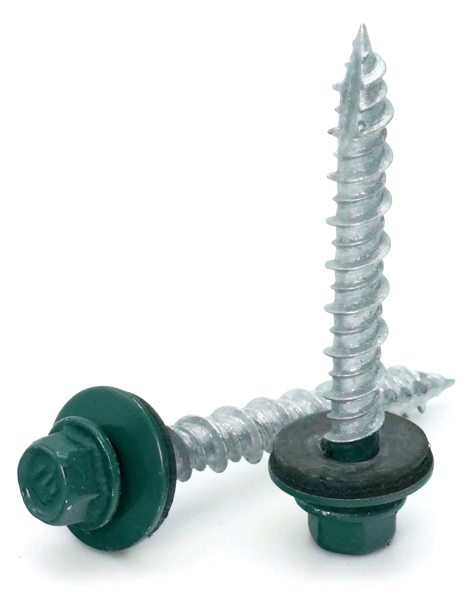Hex Washer Head Hi-Lo Thread Mechanical Galvanized Roofing Screws Forest Green Finish - #10 x 2-1/2