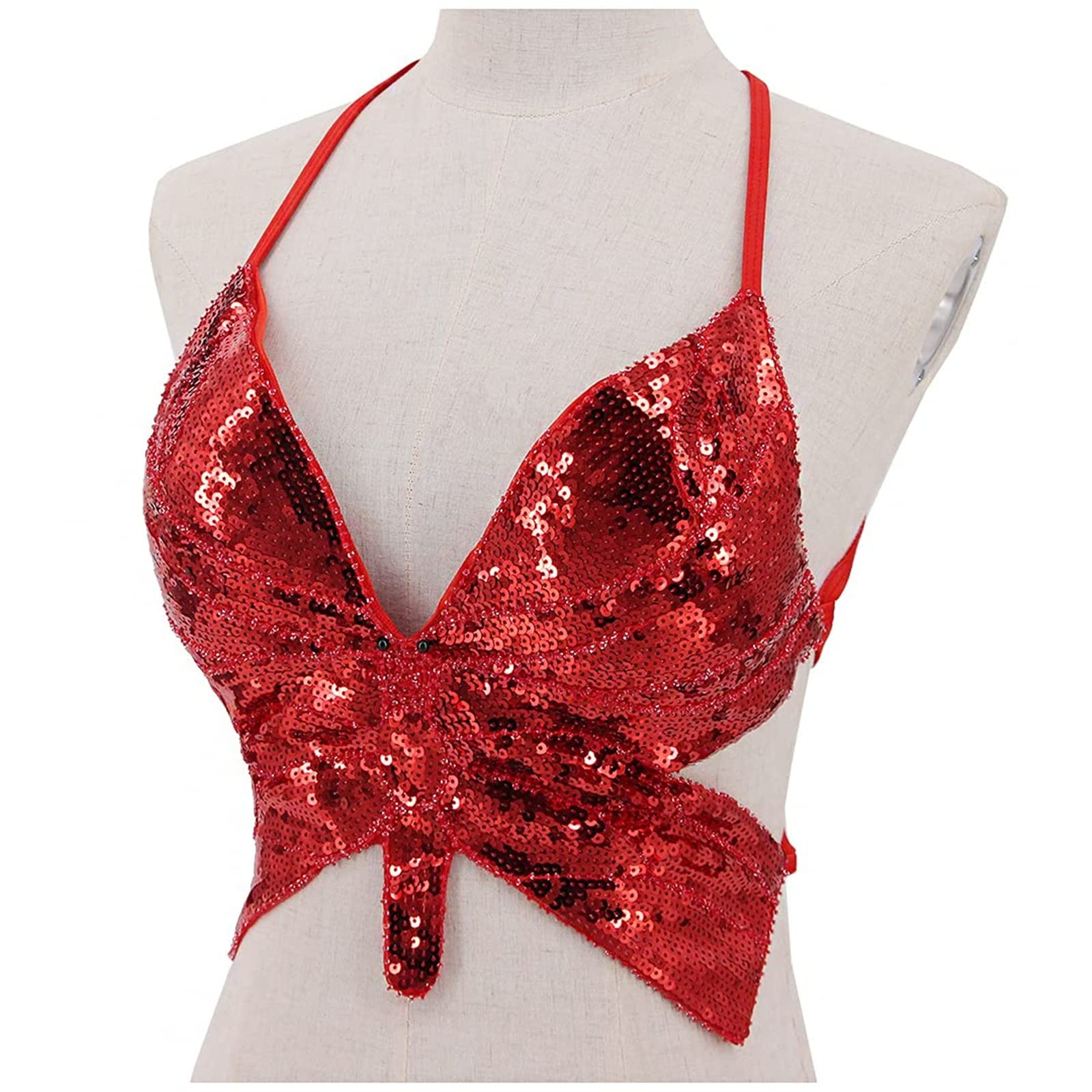 Genérico Top con tirantes de lentejuelas, diseño de mariposa, ideal para danza o espectáculo, moda y brillante
