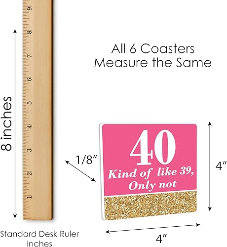 Miniatura 6 de Big Dot of Happiness Chic 40 cumpleaños  rosa, negro y dorado  divertidas decoraciones para fiesta de cumpleaños  Posavasos  Juego de 6