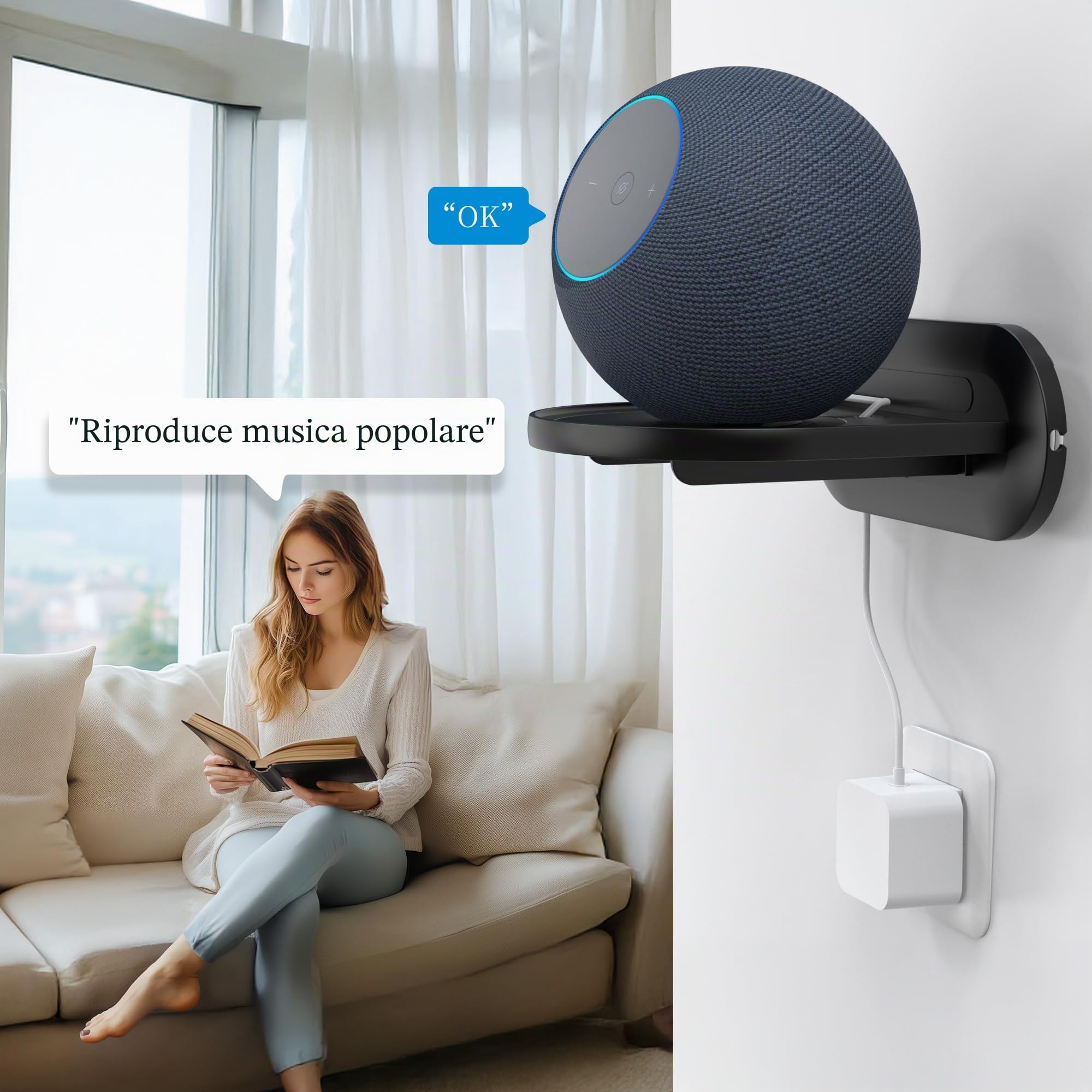 PlusAcc Supporto da parete per HomePod & Show 10 – Supporto universale per la maggior parte degli altoparlanti (nero)