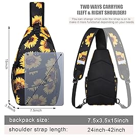 Pritent Crossbody Bags for Women Men Trendy Sling Bag Bakpack Casual Chest Bag with Convertible Shoulder Strap Travel Cross Body Bag for Hiking Traveling Outdoors(Sunflower)