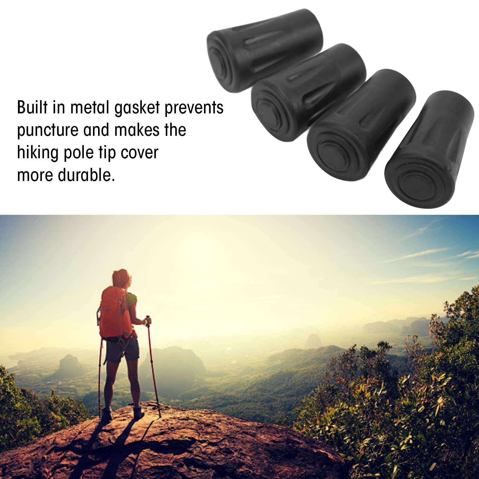 Hiking Pole Tips, 12Mm / 0.5In Non Slip Easy to Install 4 Tip Protectors for Trekking Poles