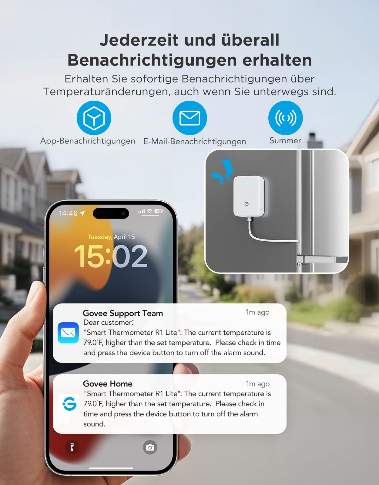 GoveeLife WLAN Hygrometer Thermometer with WLAN-Kühlschrankthermometer mit Alarm