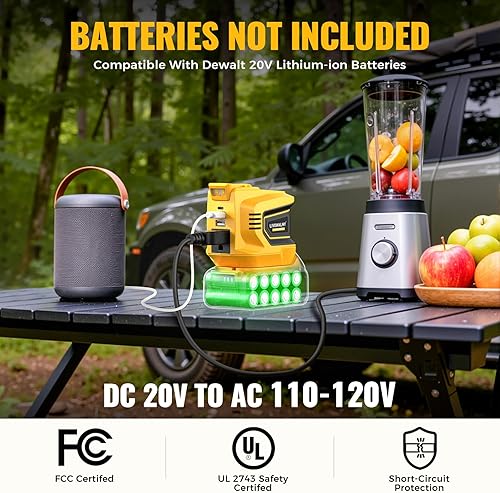 Miniatura 4 de Inversor de potencia real de 200 W compatible con Dewalt, inversor de batería de CC 20 V a CA 110-120 V, generador de estación de energía portátil