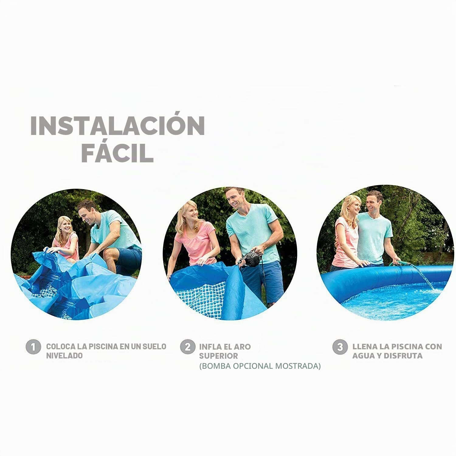 Intex 55239 - Piscina hinchable, Ø305x61 cm, 3.077 litros, Piscina redonda, Con depuradora cartucho, 1.250 litros/hora, filtro cartucho tipo H, Para 3 personas