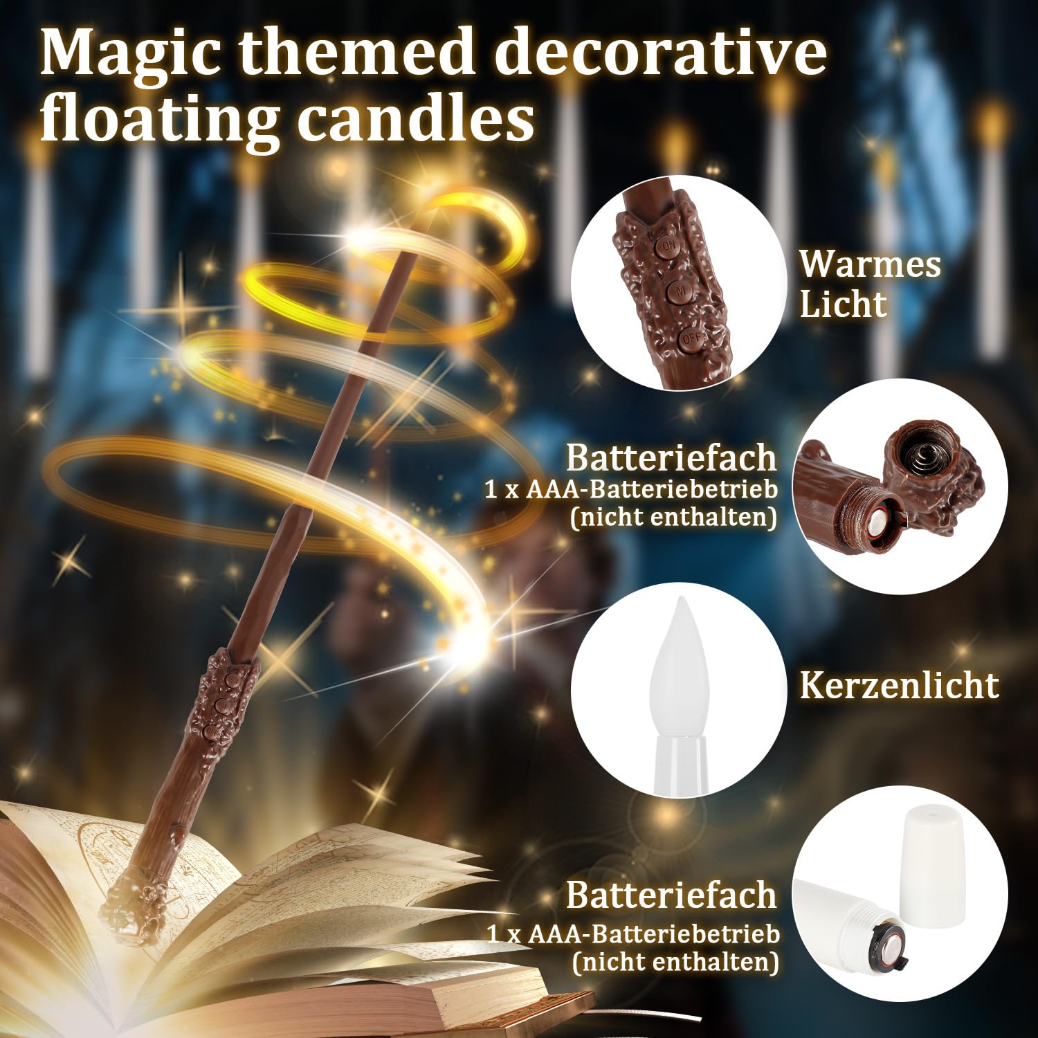 Świece LED unoszące się, duże opakowanie, 48 sztuk, 4 sztuki, magiczne świece unoszące się, kompletny zestaw, obszerna dekoracja na imprezę i wydarzenia