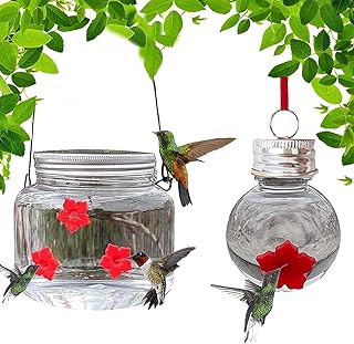 Solar-Grass Hummingbird Feeder, Duskweling Mason Jar Hummingbird Feeder, Beautiful Mason Jar Hummingbird Feeder 3 Ports, Mason Jar Hummingbird Feeders for Outdoors Hanging