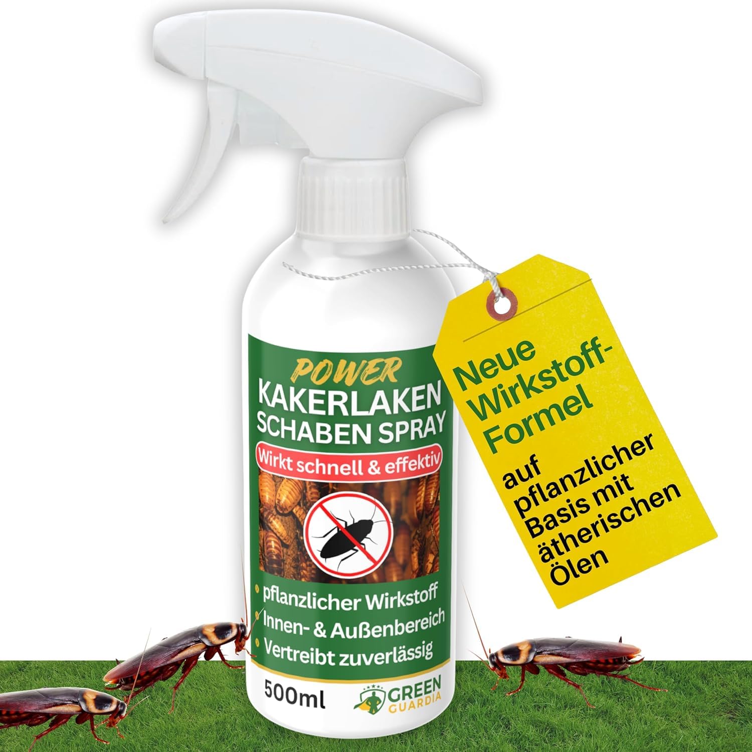 GREEN GUARDIA Kakerlaken/Schaben Abwehrspray – Sprühfertiges Power Konzentrat mit pflanzlichen Ölen | 500 ml für Innen & Außen | sofort, effektiv & nachhaltig