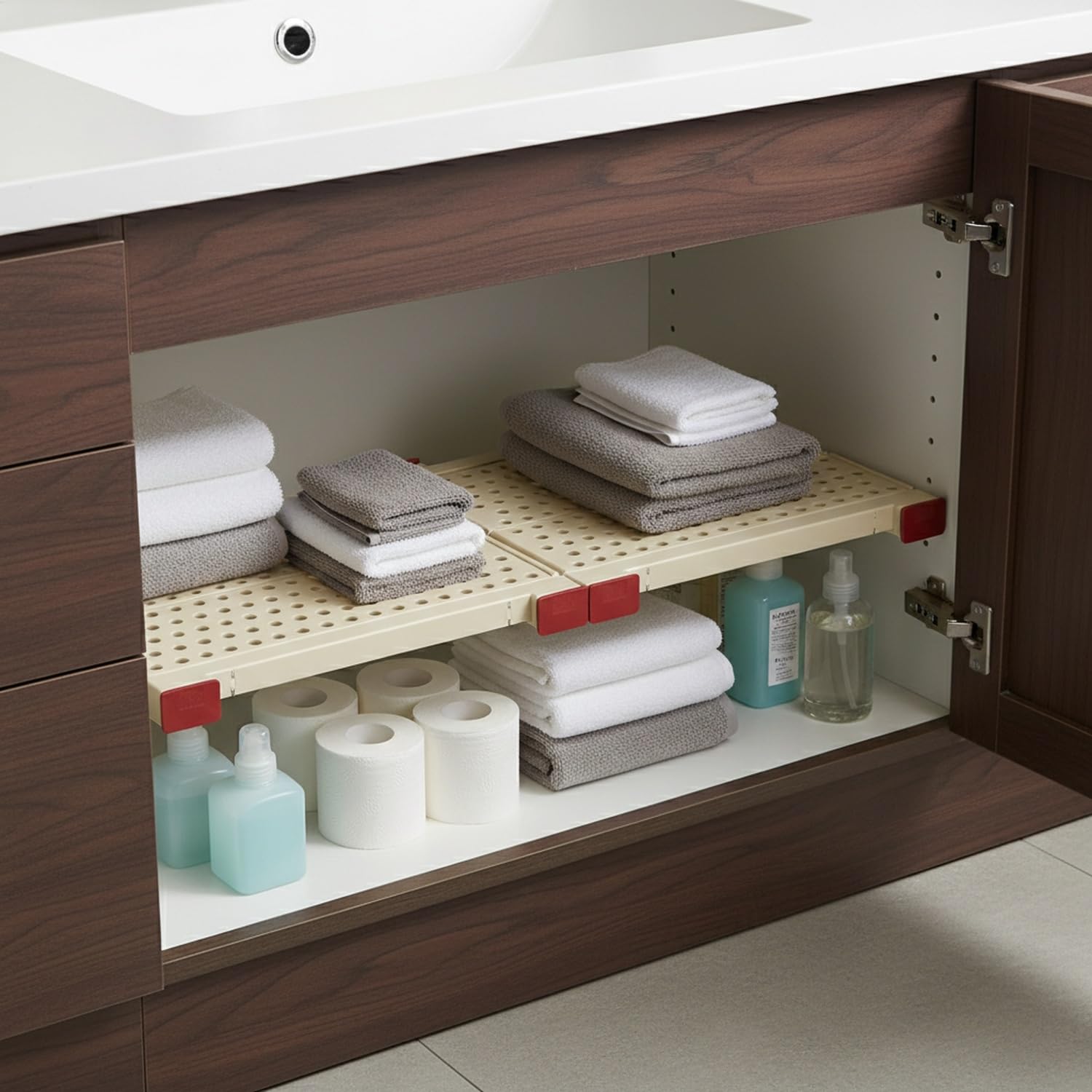 Ripiano Pensile Estensibile in Acciaio Inox, Mensola Regolabile per Armadi e Bagno, Finitura Beige