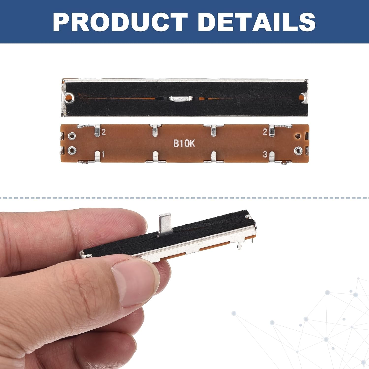 MECCANIXITY 5Pcs Straight Single Linear Slide Potentiometer 7 Pin B10K 60mm(L) 45mm Travel 10mm Handle Fader Variable Resistors Mixer Electronic Potentiometer for Dimming Tuning