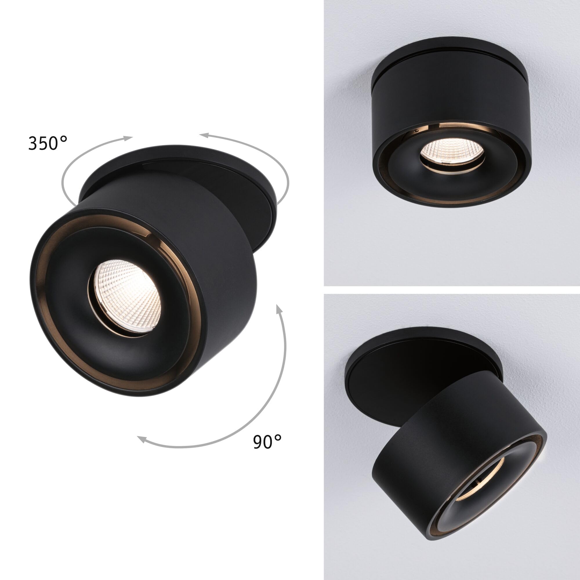 Paulmann 93370 Spot encastré LED Spircle 78 mm avec 1 ampoule de 8,0 W blanc chaud noir mat aluminium Système d'éclairage 3000 K