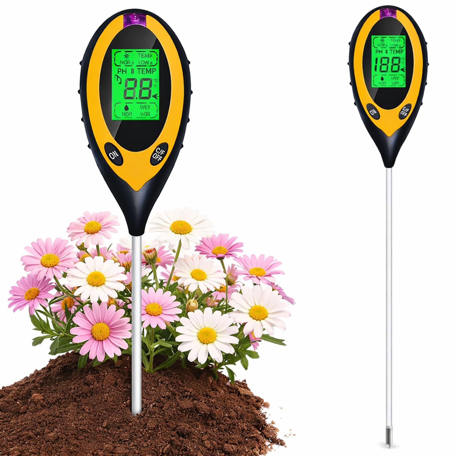 WZBBJuser Bodenteste, Boden-pH-Messer 4-in-1 Bodentest Messgerät, Feuchtigkeitsmessgerät Pflanzen mit Temperatur & Lichtmesser, Bodentest Messgerät für Gartenarbeit, Landwirtschaft