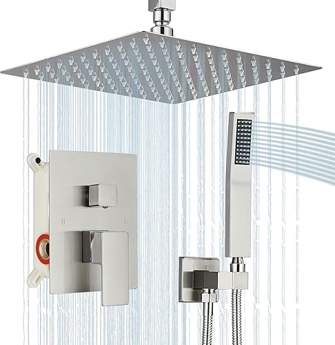 Miniatura 1 de Juego de grifo de ducha, sistema de ducha de lluvia de níquel cepillado con cabezal de ducha de lluvia de alta presión de 8 pulgadas y rociador de