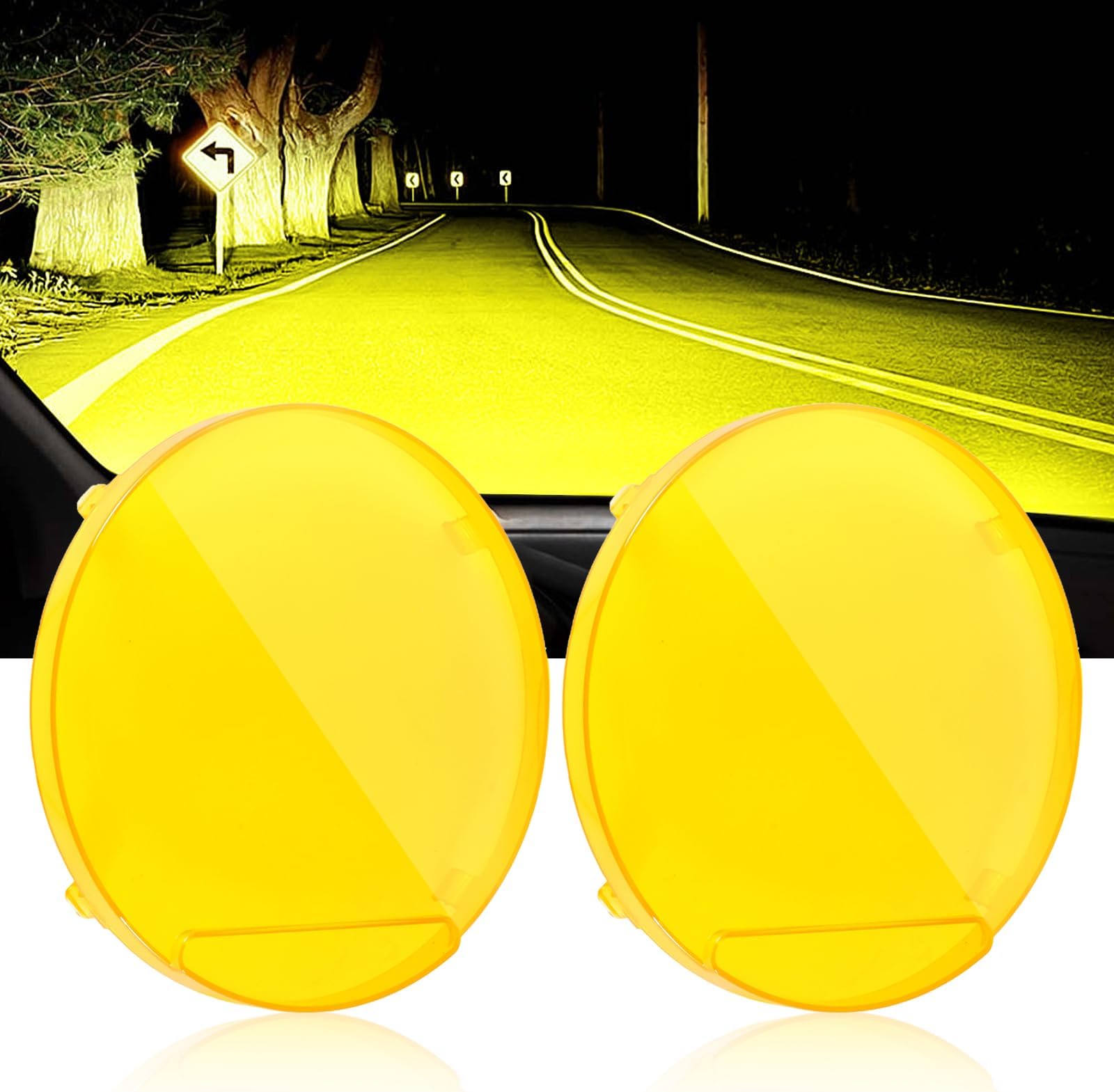 7 Inch Offroad Light Cover, Amber Round Protective Covers Yellow Plastic Polycarbonate Lens for Off Road Driving Fog LED Cube Pod Lights Bumper Roof Lights