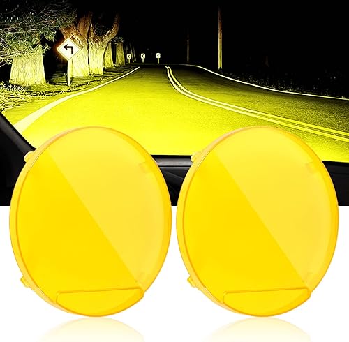 Auxbeam Cubierta de luz todoterreno de 7 pulgadas, cubiertas protectoras redondas ámbar, lente de policarbonato de plástico amarillo para conducción