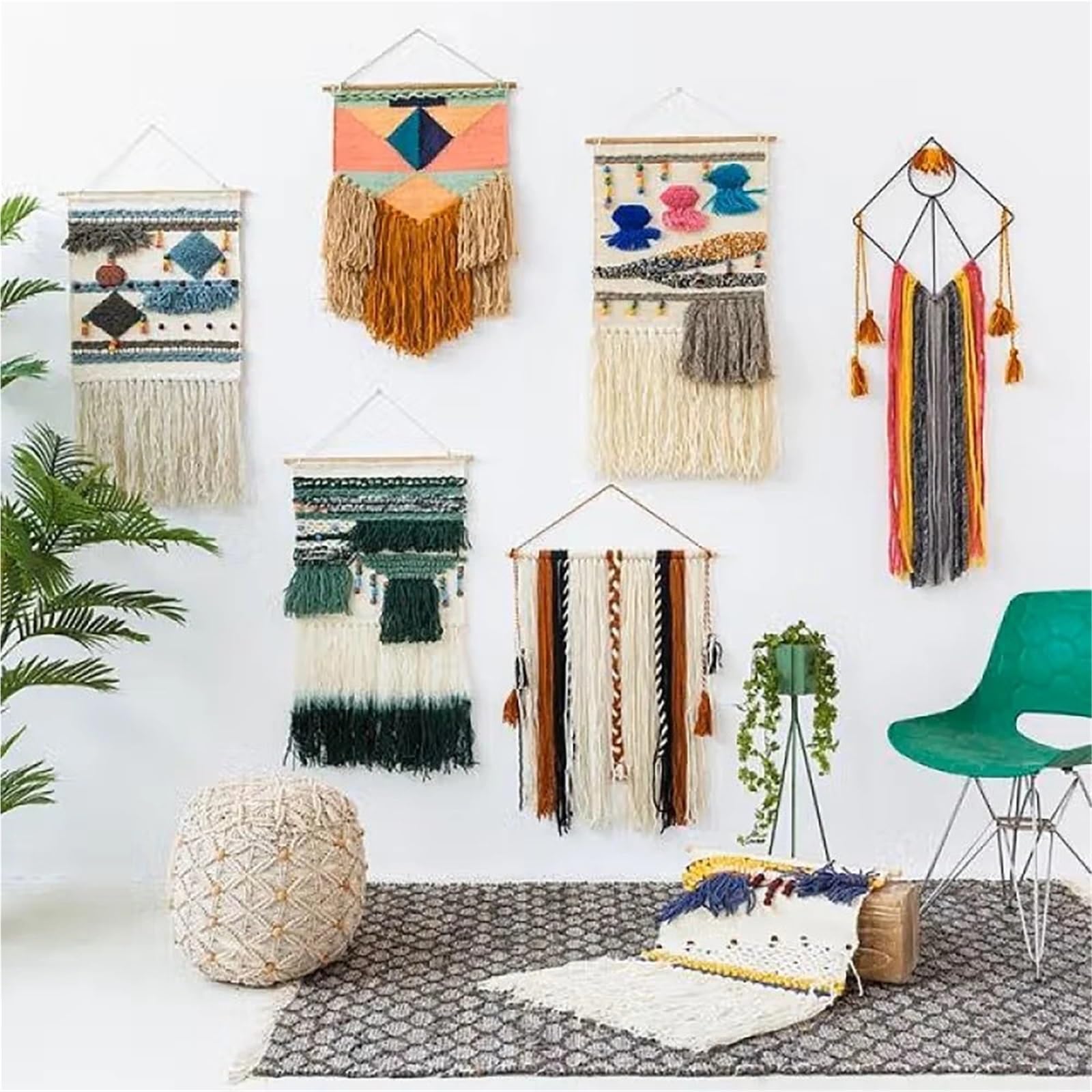 Strickliesel Erwachsene Großes Webstuhl-Set for Anfänger mit Ständer, Gobelin, handgefertigt, gewebt, Wandkunst, Webrahmen, Webstuhl, Strickwerkzeuge(47 * 60 cm)