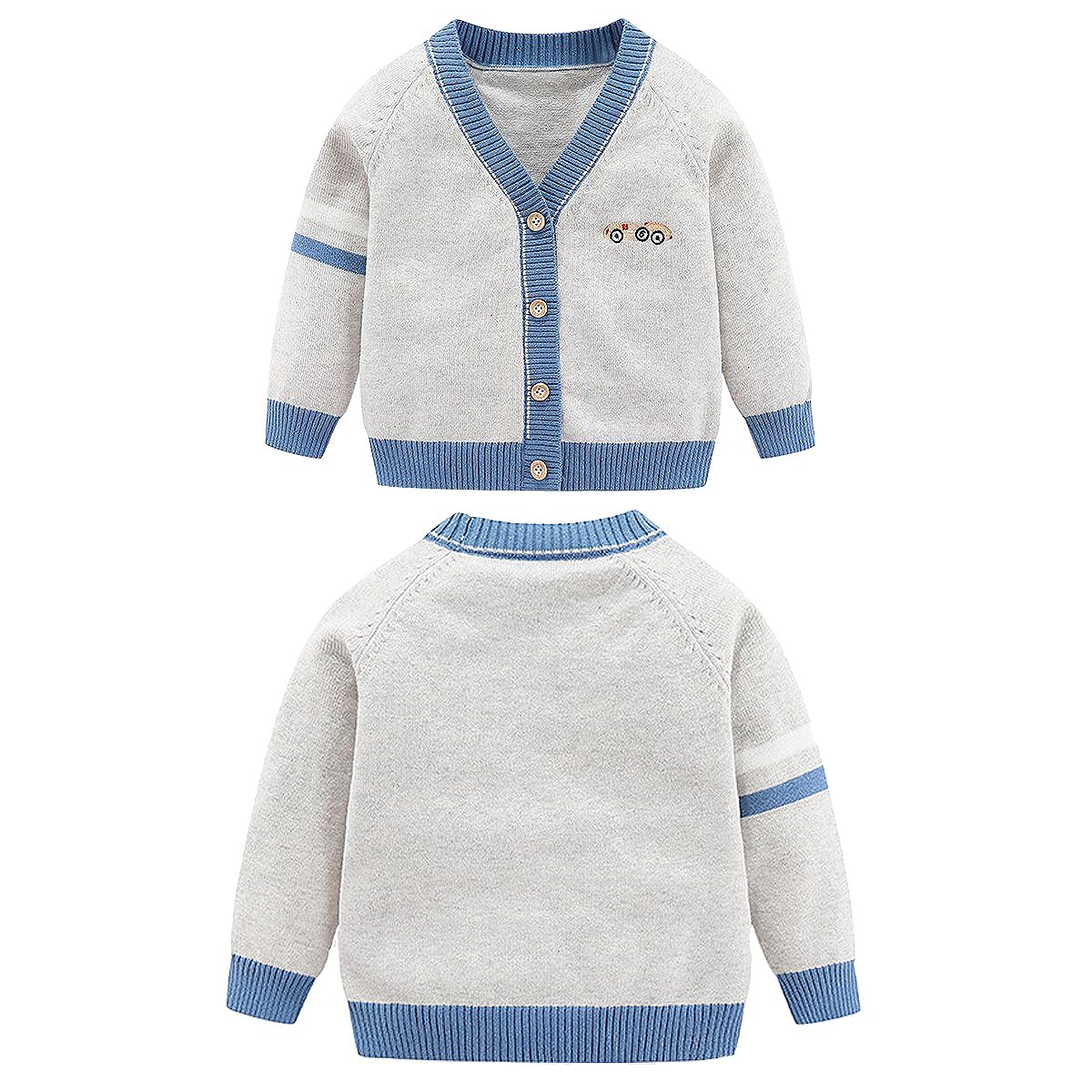 Chaqueta de manga larga para niños (cuello en pico) para niños pequeños con botones de punto para otoño e invierno