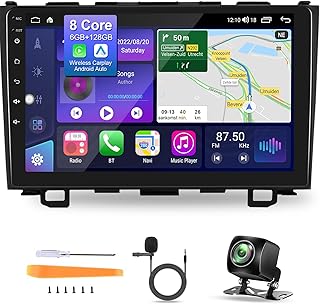 8 Core+6G+128G Car Stereo for Honda CRV 2007-2011 with Wireless Carplay Android Auto, 9" IPS Touchscreen Android Car Radio with Bluetooth 5.0, FM/AM, DSP Sound, GPS, WiFi, SWC, Backup Camera