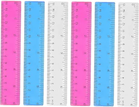 Straight Ruler, 5.9 inches 15 cm, Plastic, Multicolor, Translucent, Elementary School Students, Stationery, Measuring Tools, Set of 6